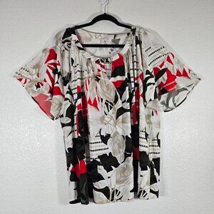 Calvin Klein Floral Blouse Top Women Plus 2X Short Sleeve Keyhole Stretch Boho